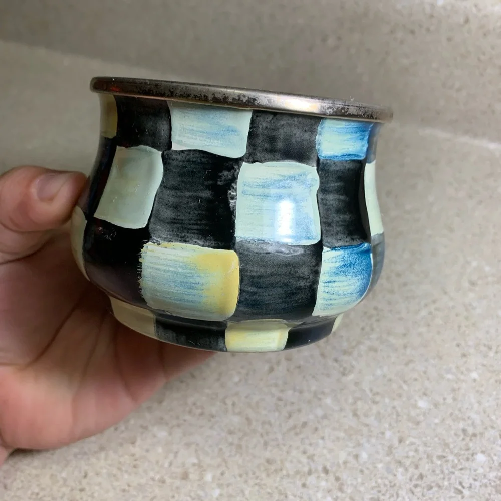 MacKenzie-Childs Checkered Pot - Black, White, Cream - Picture 3 of 9